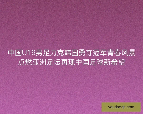 中国U19男足力克韩国勇夺冠军青春风暴点燃亚洲足坛再现中国足球新希望