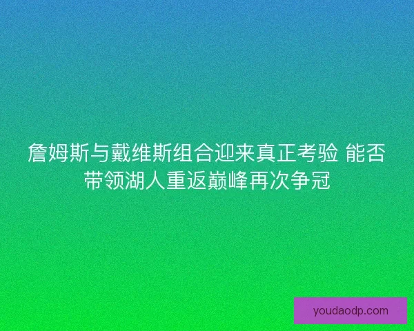 詹姆斯与戴维斯组合迎来真正考验 能否带领湖人重返巅峰再次争冠
